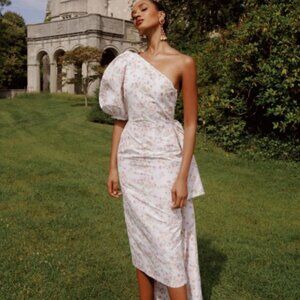 Markarian Laurel One-Shoulder White Ikat Floral Mini Dress NWOT Size 0